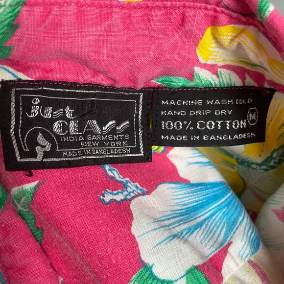 Vintage Hawaiian Shirt Bright Pink Tropical Floral Size Medium Vacation Funky - Picture 3 of 14